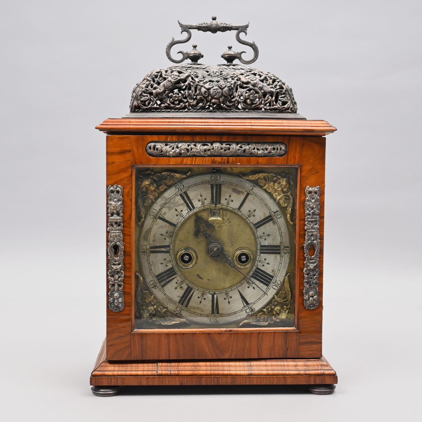 William & Mary Basket-Top Kingwood Table Clock