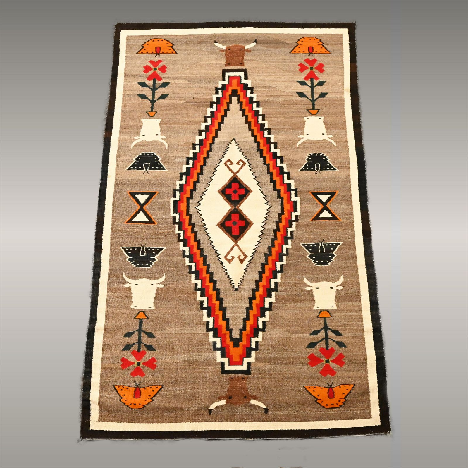 Navajo Pictorial Rug with Geometric Medallion
