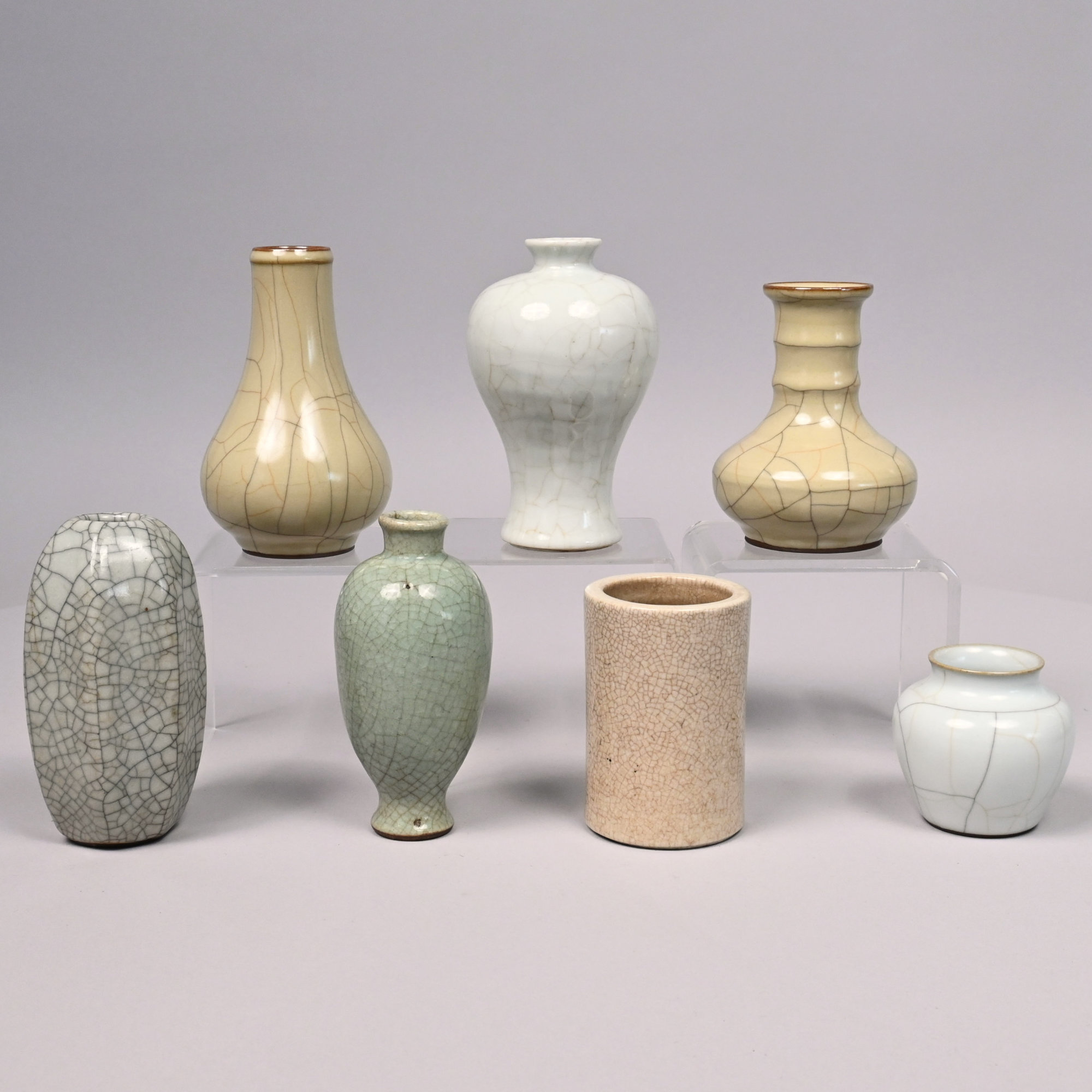 Seven Chinese Earthenware & Porcelain Glazed Vases
