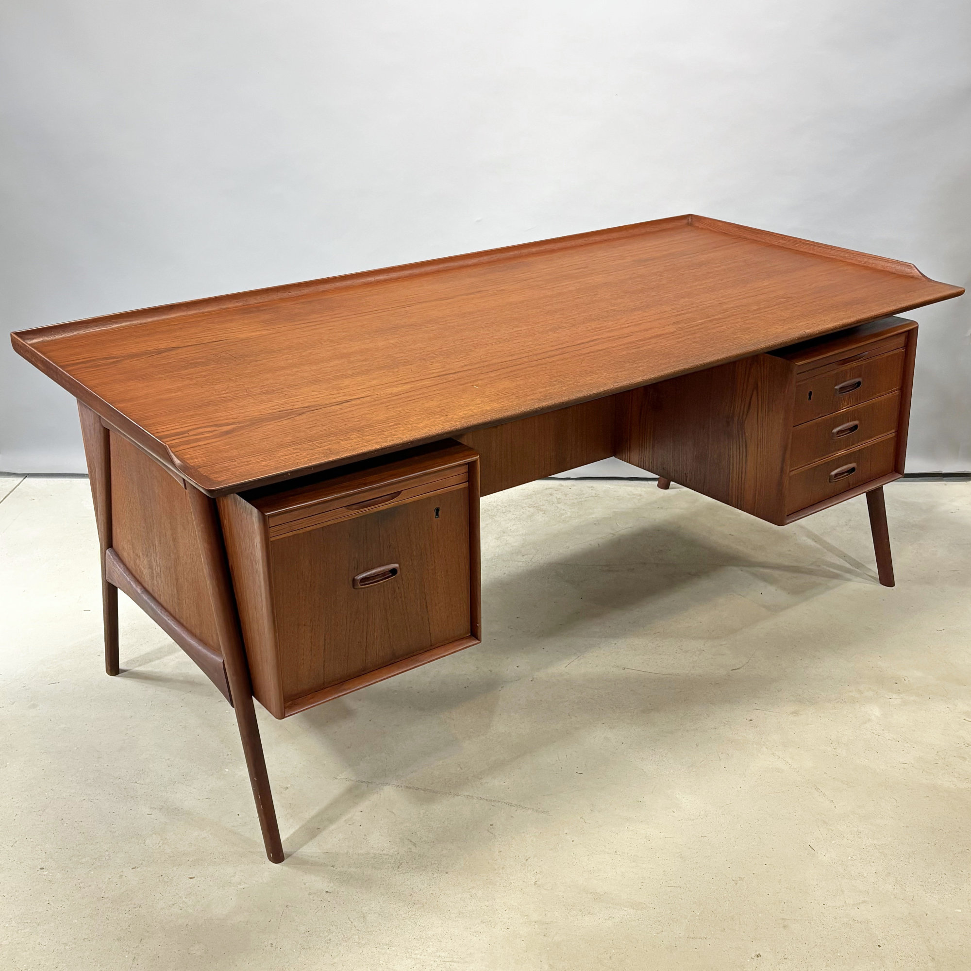 MCM Danish Teak Floating Top Desk, Attributed to Arne Hovmand Olsen