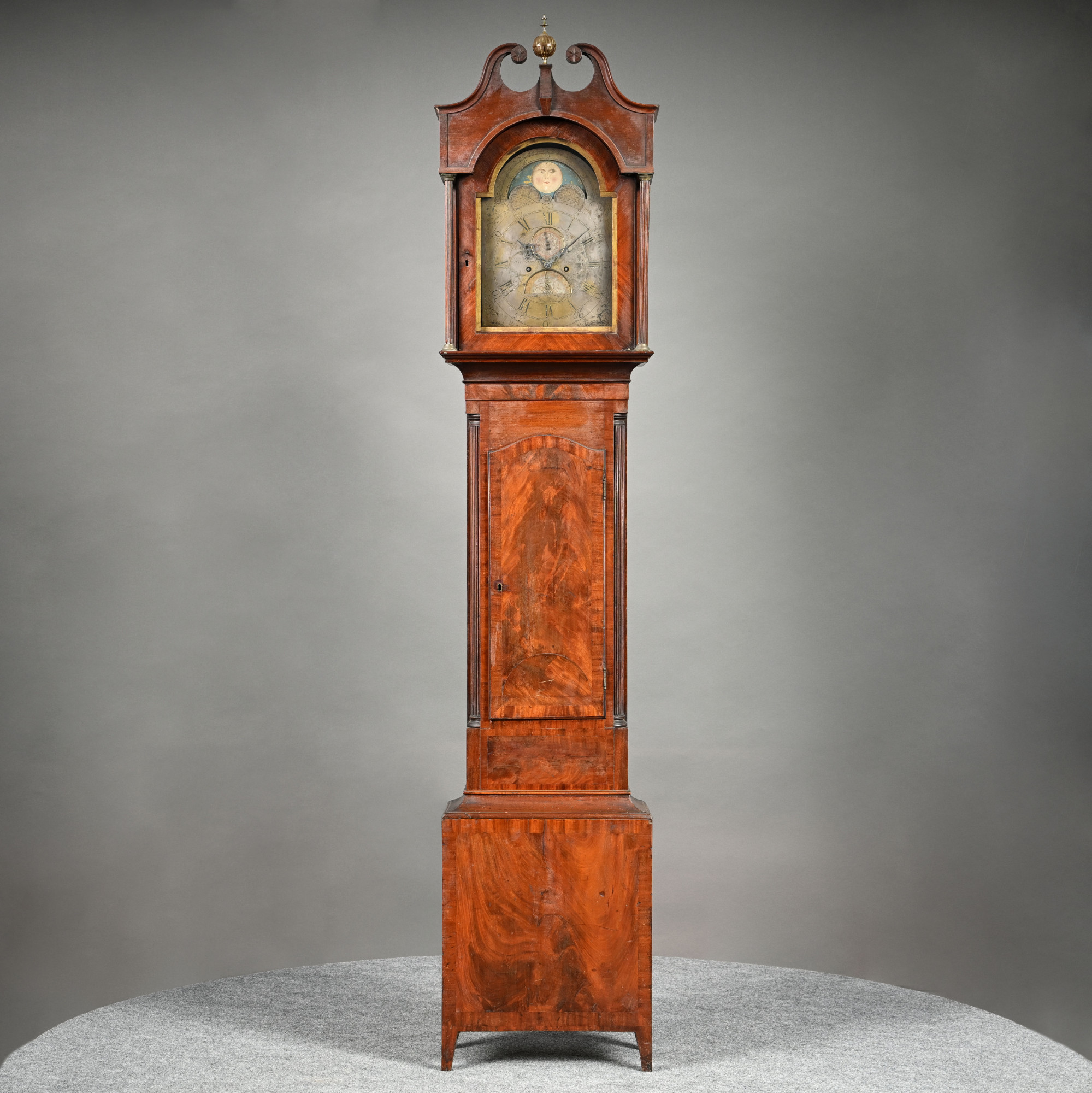Connecticut Federal Figured Mahogany Tall Case Clock, Thomas Harland, Norwich, Circa 1790