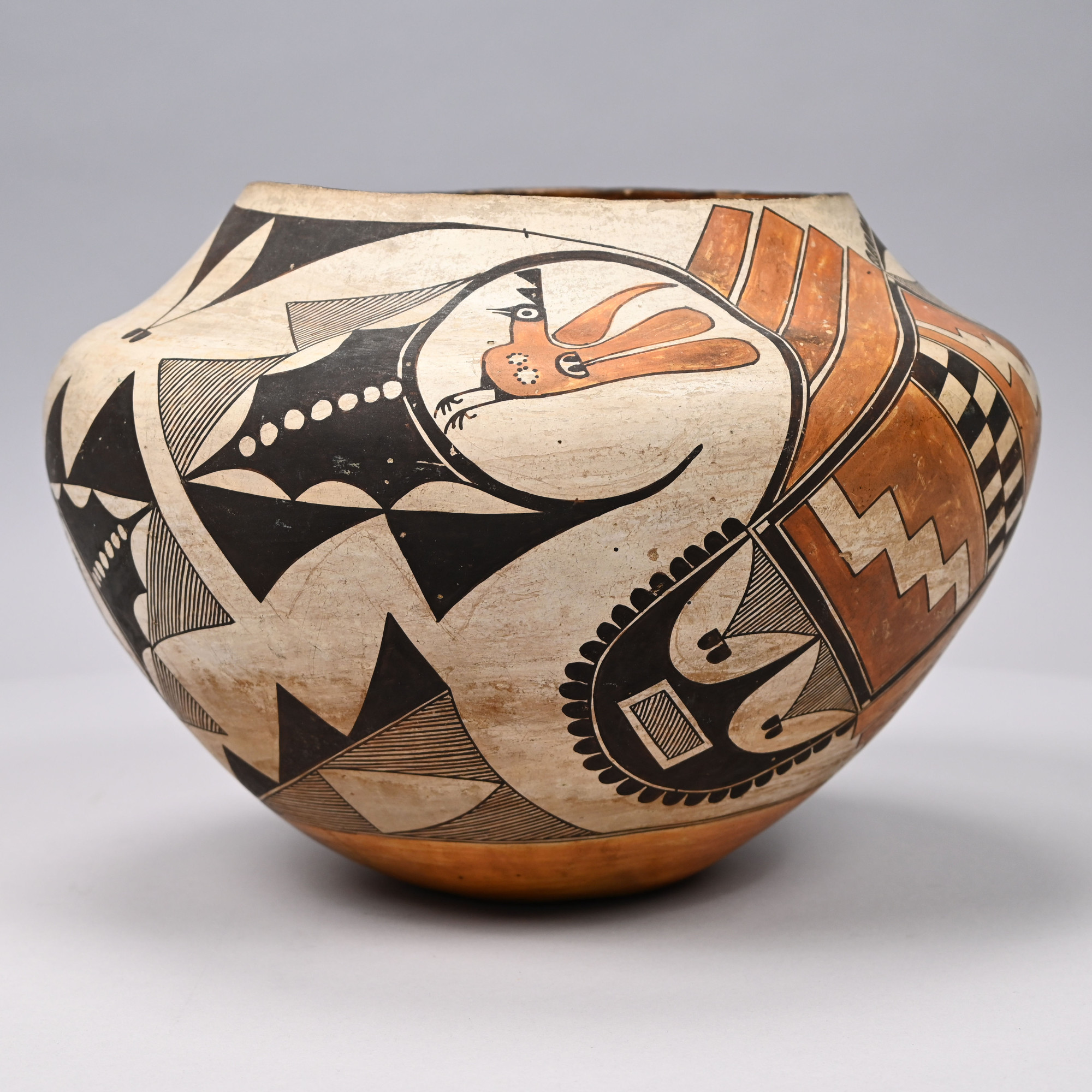 Pueblo of Acoma, New Mexico Three-Color Clay Parrot Olla/ Water Jar, 1920s